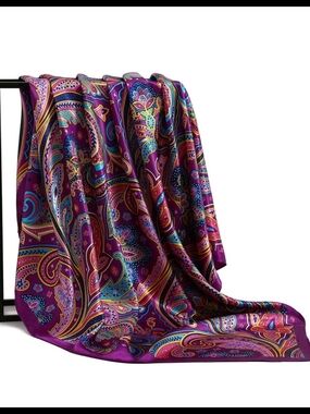 Luxurious Purple Paisley Satin Scarf Wrap